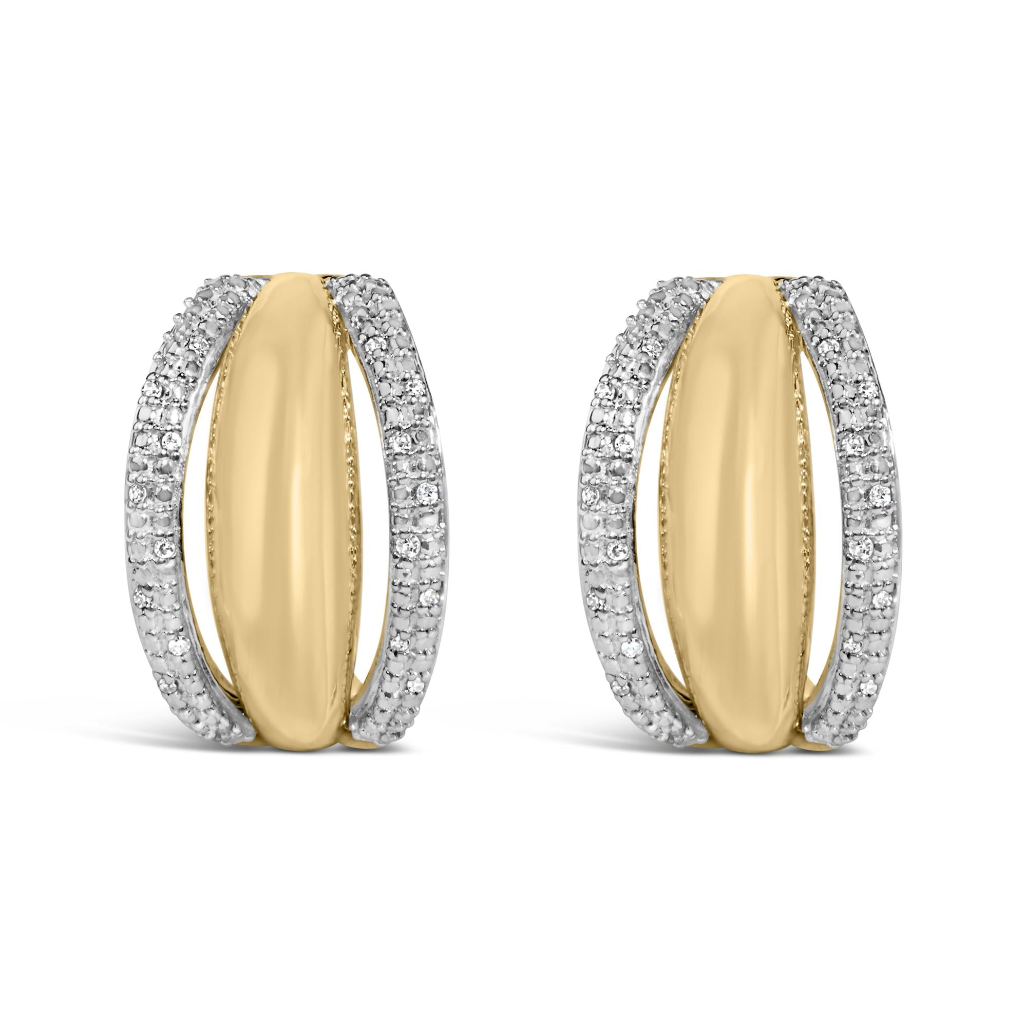 Aretes de medio aro gruesos con diamantes de 1/10 ct. p.t. en vermeil de oro, foto 1