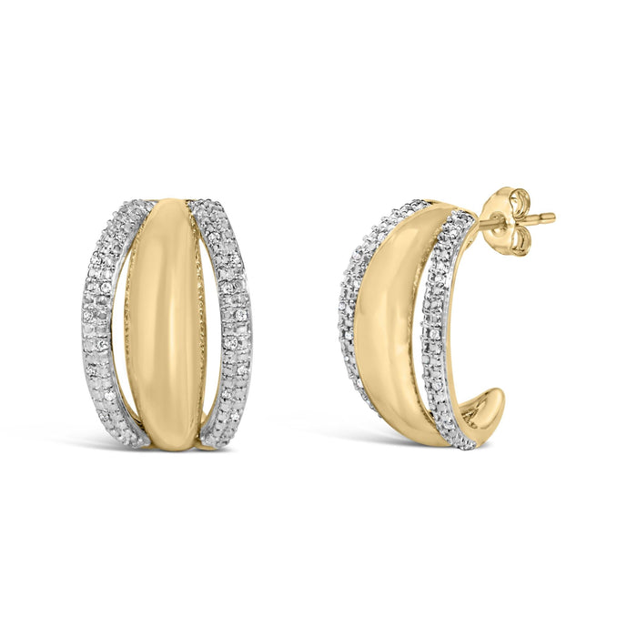 Aretes de medio aro gruesos con diamantes de 1/10 ct. p.t. en vermeil de oro, foto 2