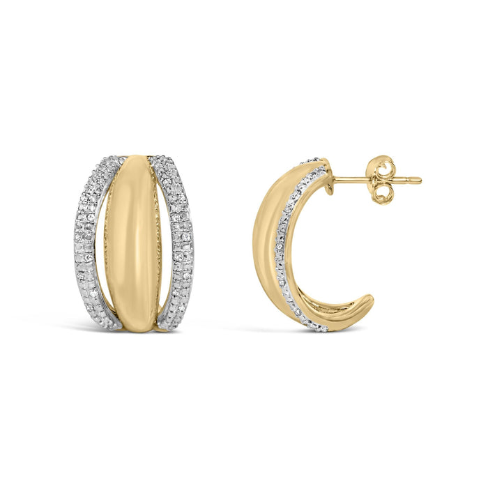 Aretes de medio aro gruesos con diamantes de 1/10 ct. p.t. en vermeil de oro, foto 4