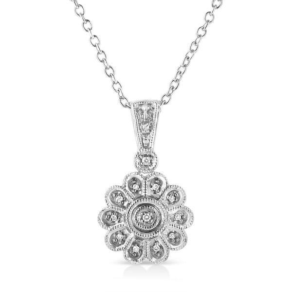Collar con colgante milgrain de rayos de sol con detalle de diamante en plata de ley, foto 1
