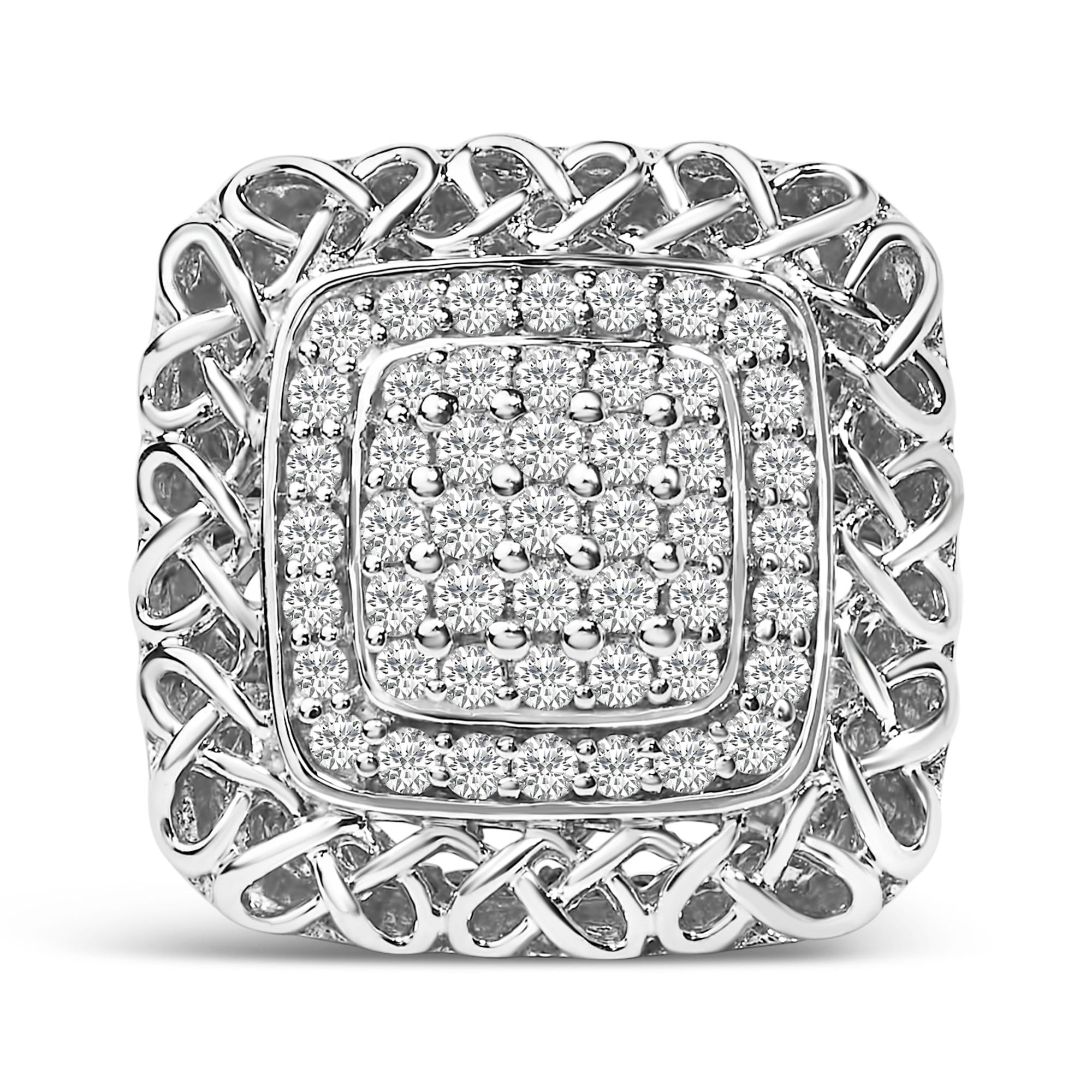 Anillo de cóctel de nudo celta con diamantes de 1 ct. p.t. en plata de ley, foto 1