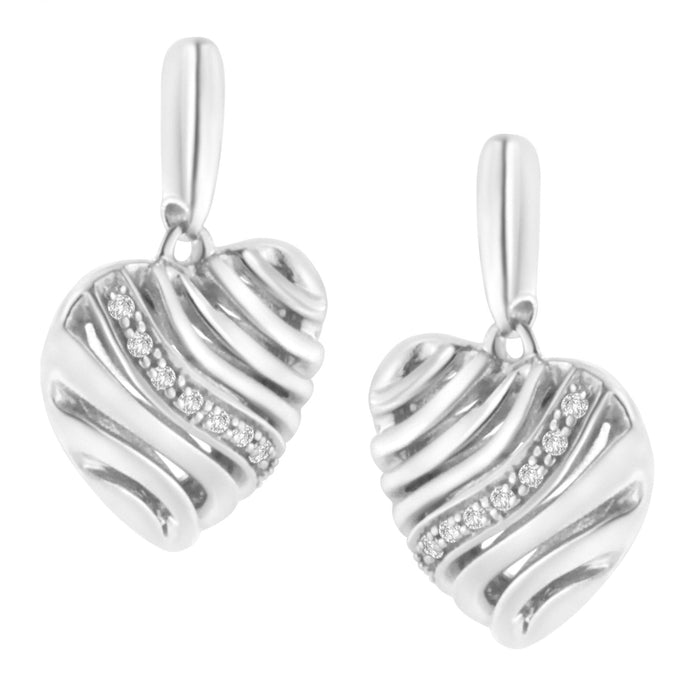 Aretes abombados de corazón con detalle de diamante en plata de ley, foto 4