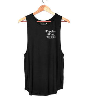 Puppies Wine & I'm Fine 2.0 Women's Sleeveless Tank in black