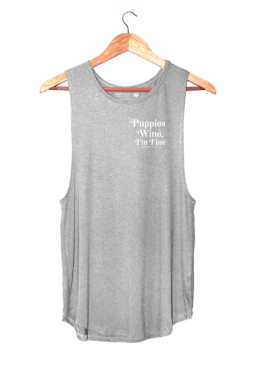 Puppies Wine & I'm Fine 2.0 Women's Sleeveless Tank in light grey