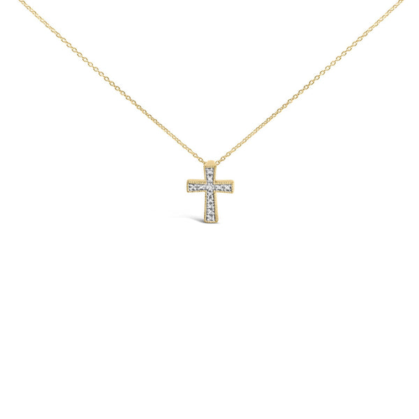 Diamond Accent Milgrain Cross Pendant Necklace in Gold Vermeil, photo 1