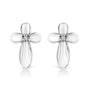 Prong-Set Diamond Accent Floral Cross Stud Earrings in Sterling Silver, photo 1