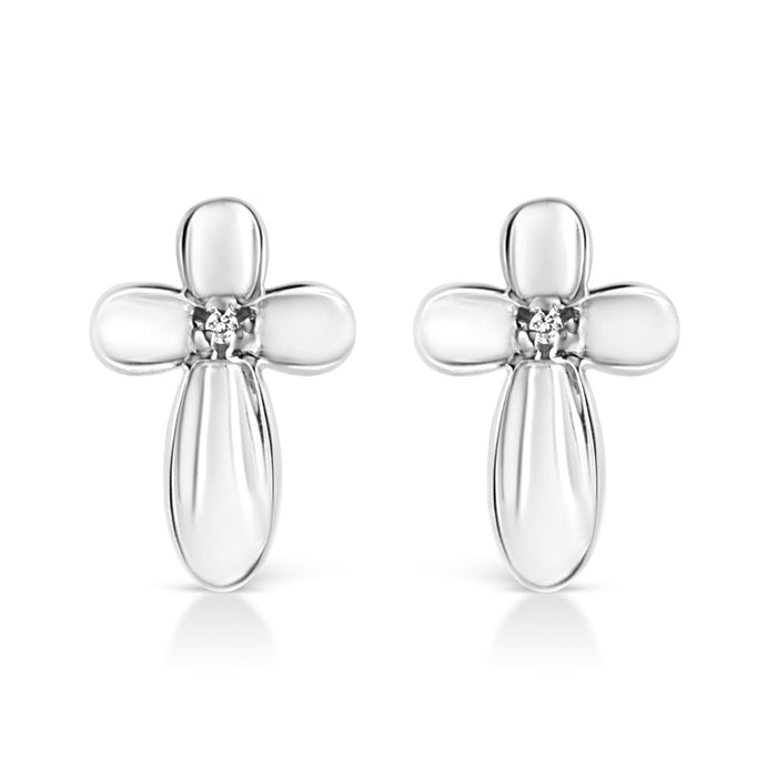Prong-Set Diamond Accent Floral Cross Stud Earrings in Sterling Silver, photo 1