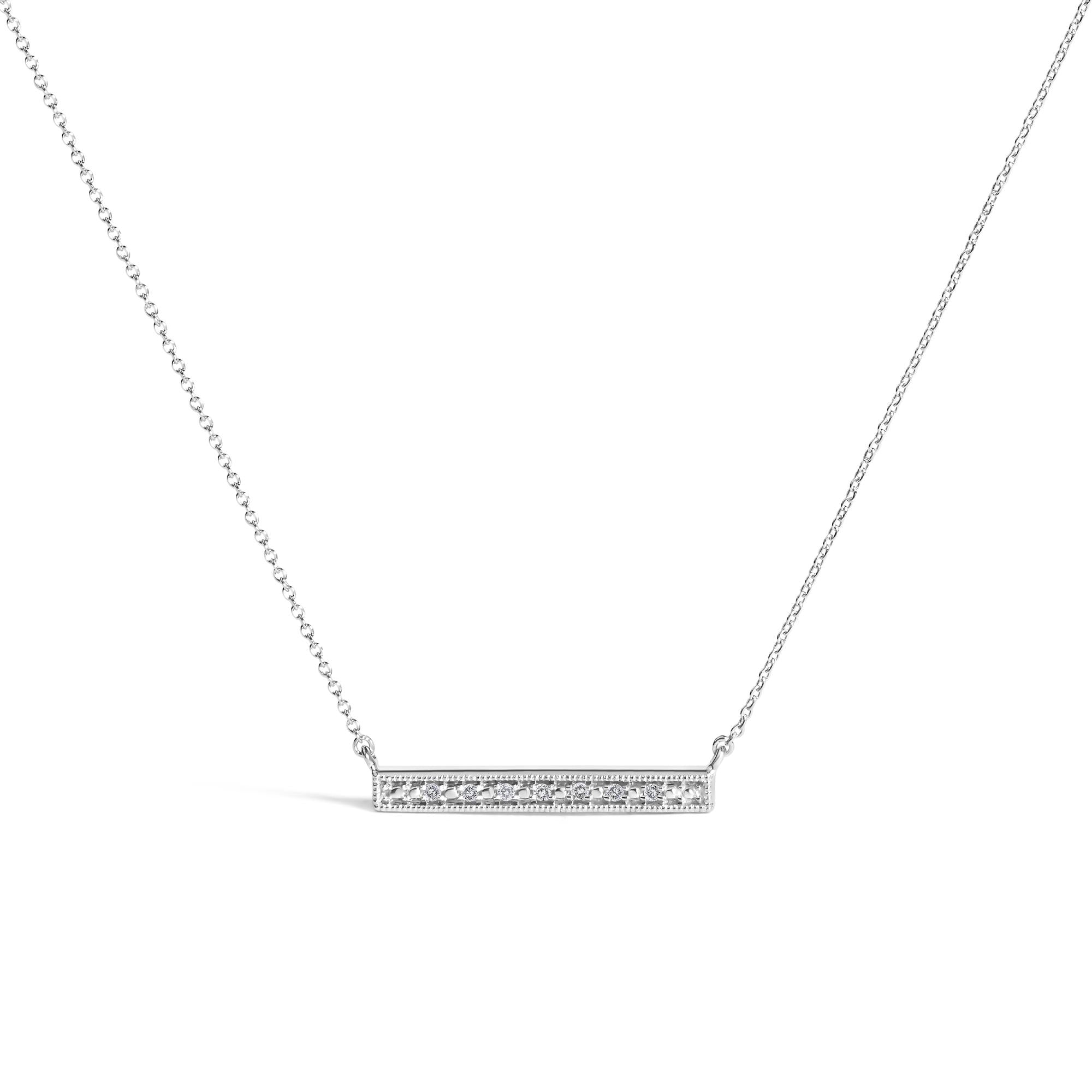 Diamond Accent Milgrain Bar Pendant Necklace in Sterling Silver, photo 1