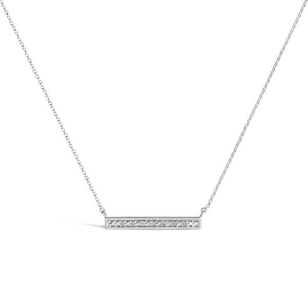Diamond Accent Milgrain Bar Pendant Necklace in Sterling Silver, photo 1