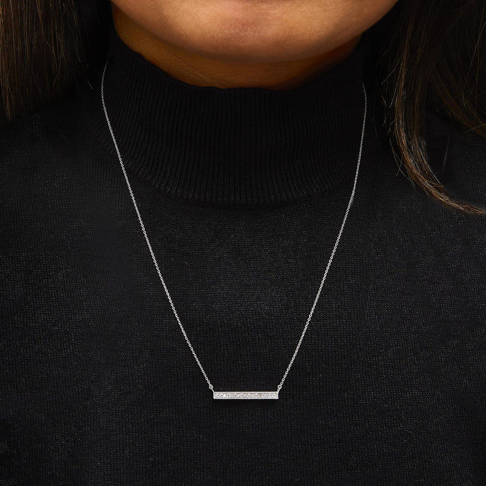 Diamond Accent Milgrain Bar Pendant Necklace in Sterling Silver, photo 3