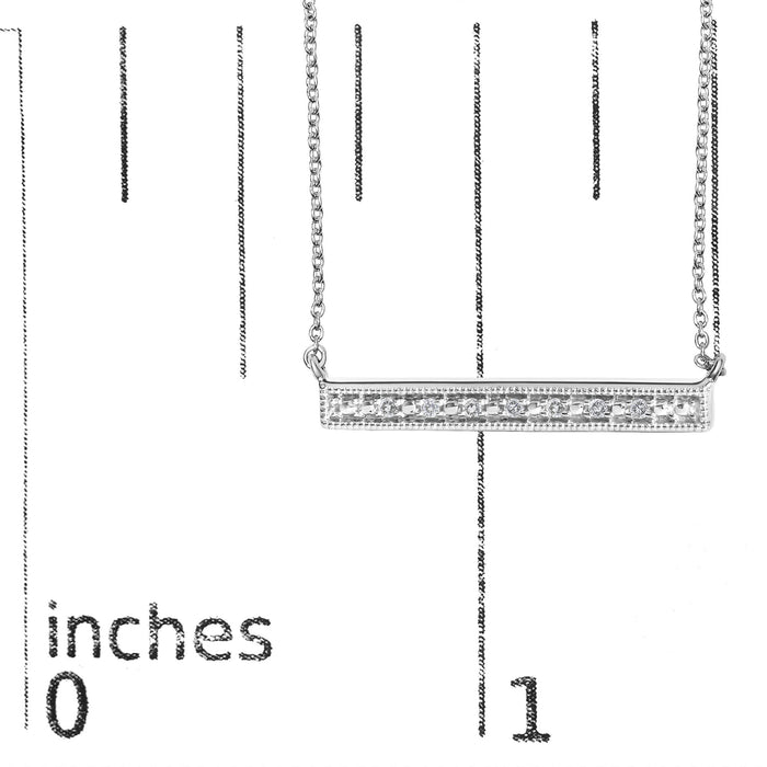 Diamond Accent Milgrain Bar Pendant Necklace in Sterling Silver, photo 5