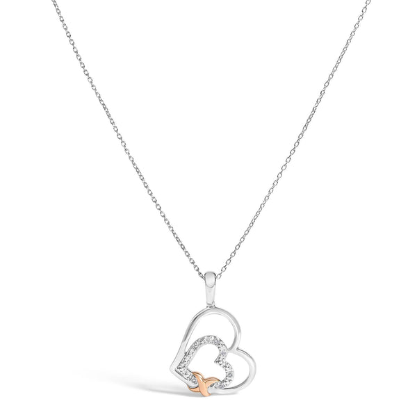 Double Heart Pendant Necklace with Diamond and 10K Rose Gold-Plated Accent in Sterling Silver, photo 1