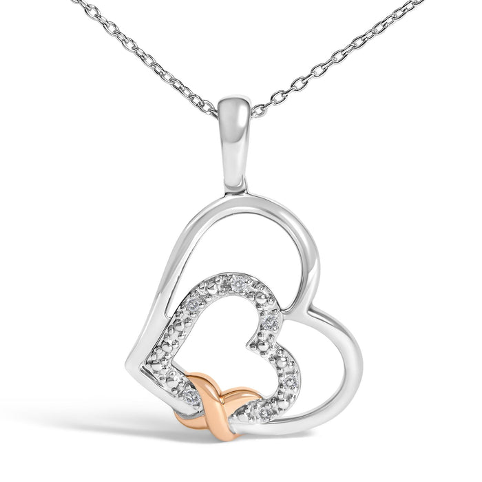 Double Heart Pendant Necklace with Diamond and 10K Rose Gold-Plated Accent in Sterling Silver, photo 2