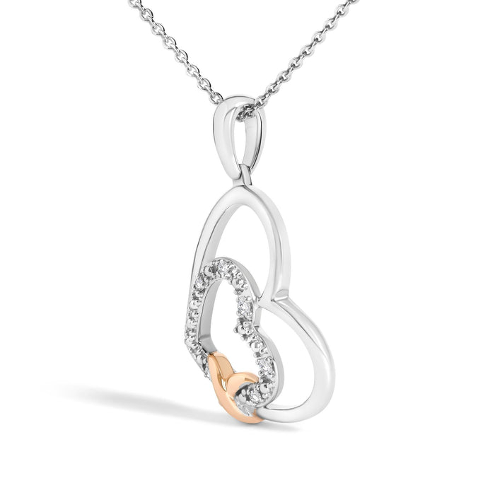 Double Heart Pendant Necklace with Diamond and 10K Rose Gold-Plated Accent in Sterling Silver, photo 4