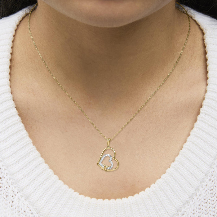 Diamond Accent Open Entwined Double Heart Pendant Necklace in Gold Vermeil, photo 3