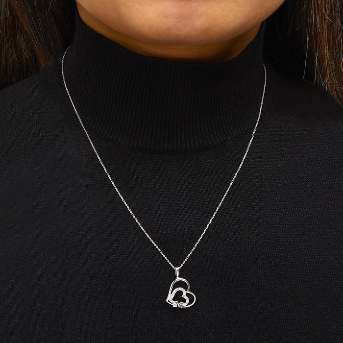Double Heart Pendant Necklace with Diamond and 10K Rose Gold-Plated Accent in Sterling Silver, photo 3