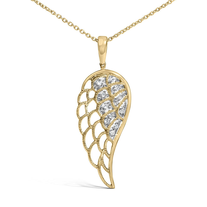 Diamond Accent Angel Wing Pendant Necklace in Gold Vermeil, photo 2