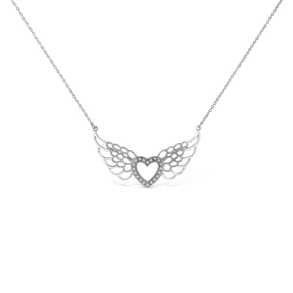 Collar con colgante de corazón y ala de hada con detalle de diamante pavé en plata de ley, foto 2