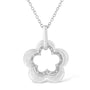 Collar con colgante de doble flor con acabado mate y satinado con detalle de diamante en plata de ley, foto 1