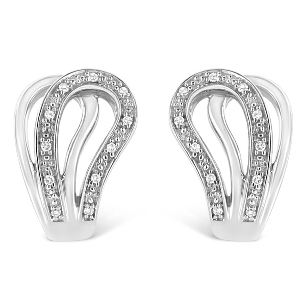 Aretes de aro de herradura con detalle de diamante pavé en plata de ley, foto 1