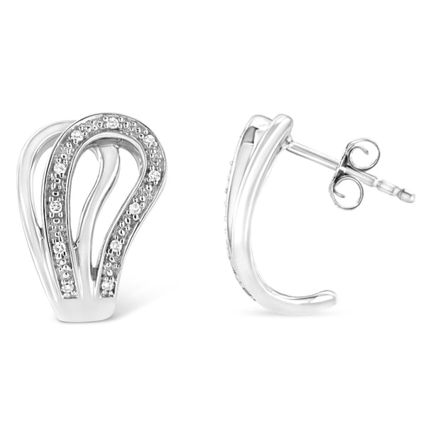 Aretes de aro de herradura con detalle de diamante pavé en plata de ley, foto 2