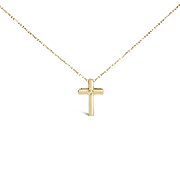 Diamond Accent Petite Rounded Cross Pendant Necklace in Gold Vermeil, photo 1