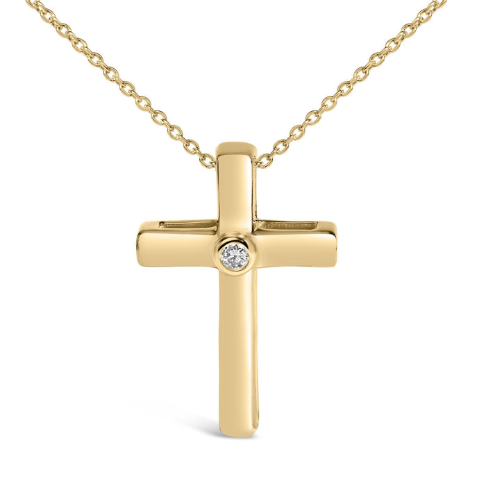 Diamond Accent Petite Rounded Cross Pendant Necklace in Gold Vermeil, photo 2