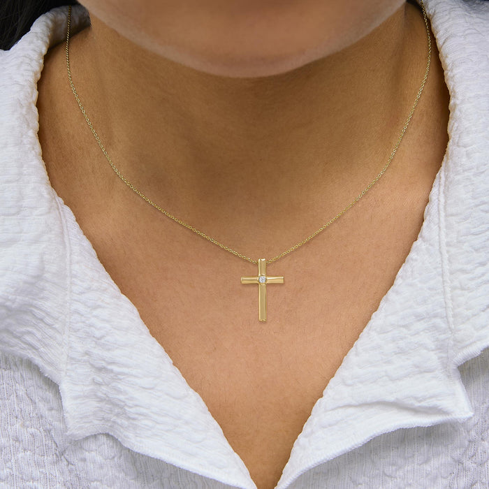 Diamond Accent Petite Rounded Cross Pendant Necklace in Gold Vermeil, photo 3