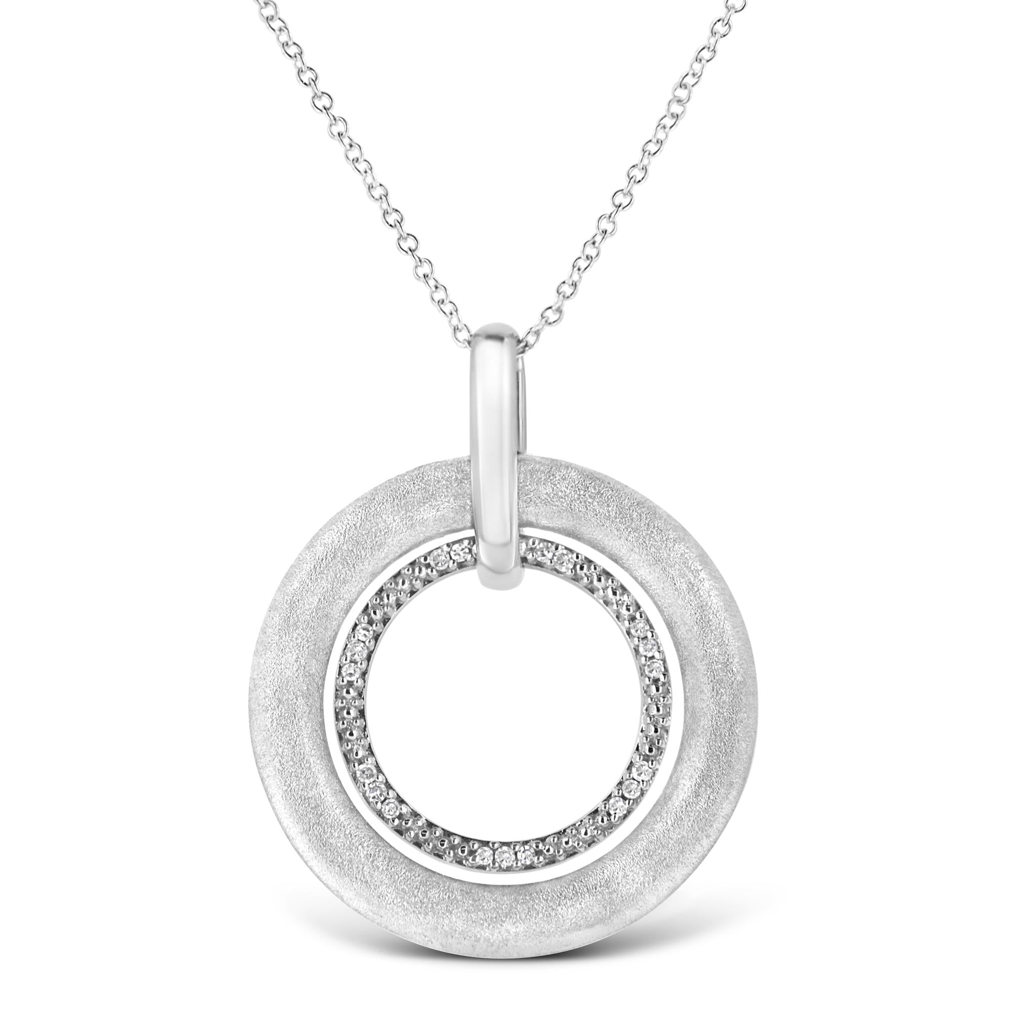 Prong-Set Diamond Accent Satin Finished Double Circle Pendant Necklace in Sterling Silver, photo 1