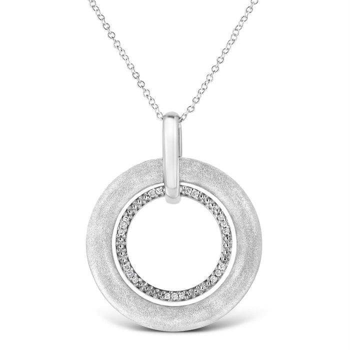 Prong-Set Diamond Accent Satin Finished Double Circle Pendant Necklace in Sterling Silver, photo 1