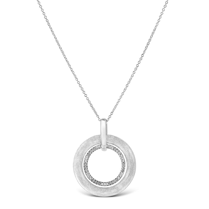 Prong-Set Diamond Accent Satin Finished Double Circle Pendant Necklace in Sterling Silver, photo 2
