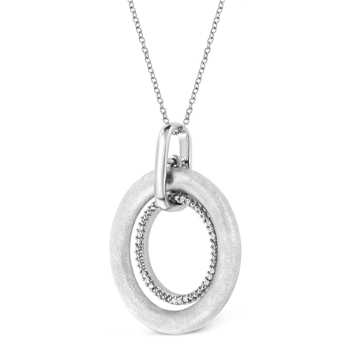 Prong-Set Diamond Accent Satin Finished Double Circle Pendant Necklace in Sterling Silver, photo 4