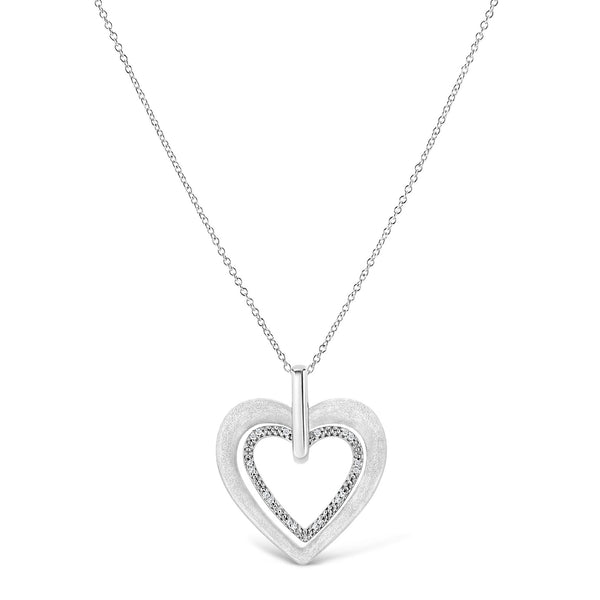 Collar con colgante de doble corazón con detalle de diamante de garras en plata de ley, foto 2