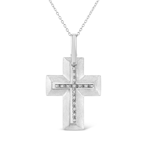 Prong-Set Diamond Accent Bold Cross Pendant Necklace in Sterling Silver, photo 1