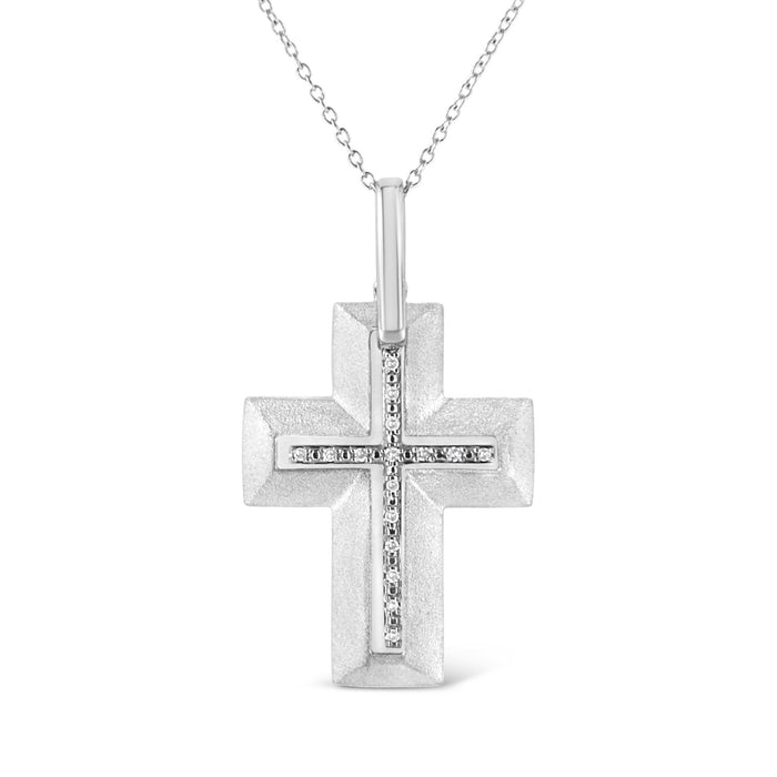 Prong-Set Diamond Accent Bold Cross Pendant Necklace in Sterling Silver, photo 1