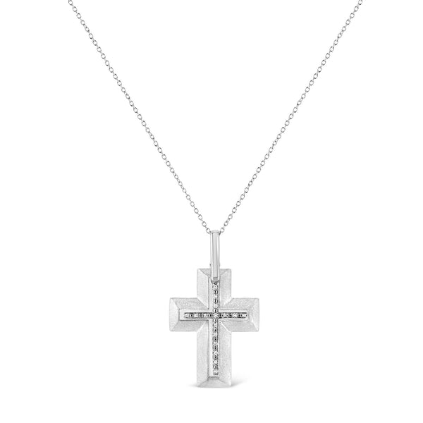 Prong-Set Diamond Accent Bold Cross Pendant Necklace in Sterling Silver, photo 2