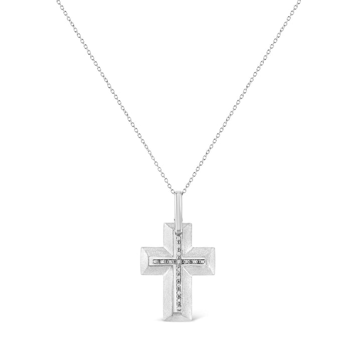 Prong-Set Diamond Accent Bold Cross Pendant Necklace in Sterling Silver, photo 2