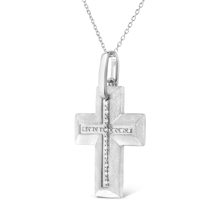 Prong-Set Diamond Accent Bold Cross Pendant Necklace in Sterling Silver, photo 4