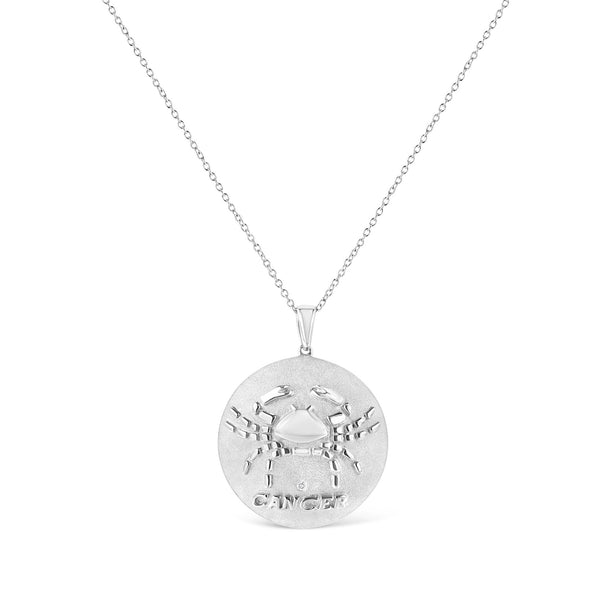 Collar con colgante de medallón de diseño zodiacal de Cáncer con detalle de diamante en plata de ley, foto 2
