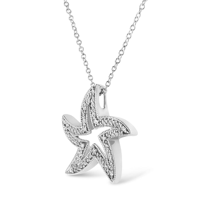 Collar con colgante de estrella de mar calada con detalle de diamante de garras en plata de ley, foto 4