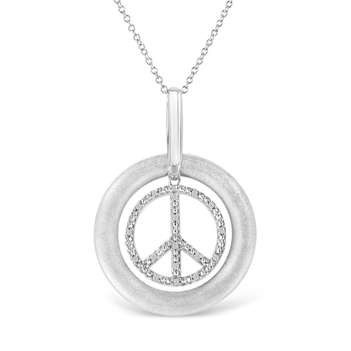 Matte Finish Diamond Accent Dancing Peace Sign Pendant Necklace in Sterling Silver, photo 1