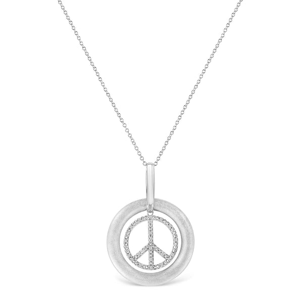 Matte Finish Diamond Accent Dancing Peace Sign Pendant Necklace in Sterling Silver, photo 2