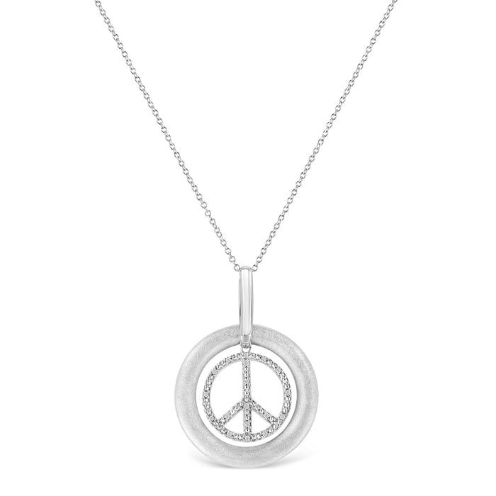 Matte Finish Diamond Accent Dancing Peace Sign Pendant Necklace in Sterling Silver, photo 2