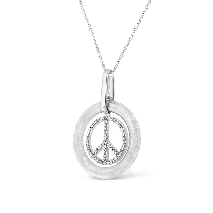 Matte Finish Diamond Accent Dancing Peace Sign Pendant Necklace in Sterling Silver, photo 4