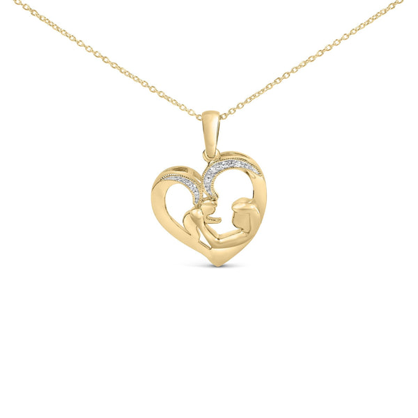 Diamond Accent Mom and Child Heart Pendant Necklace in Gold Vermeil, photo 1