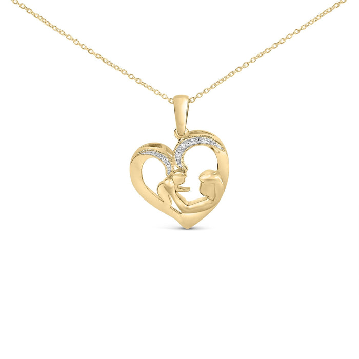 Diamond Accent Mom and Child Heart Pendant Necklace in Gold Vermeil, photo 1