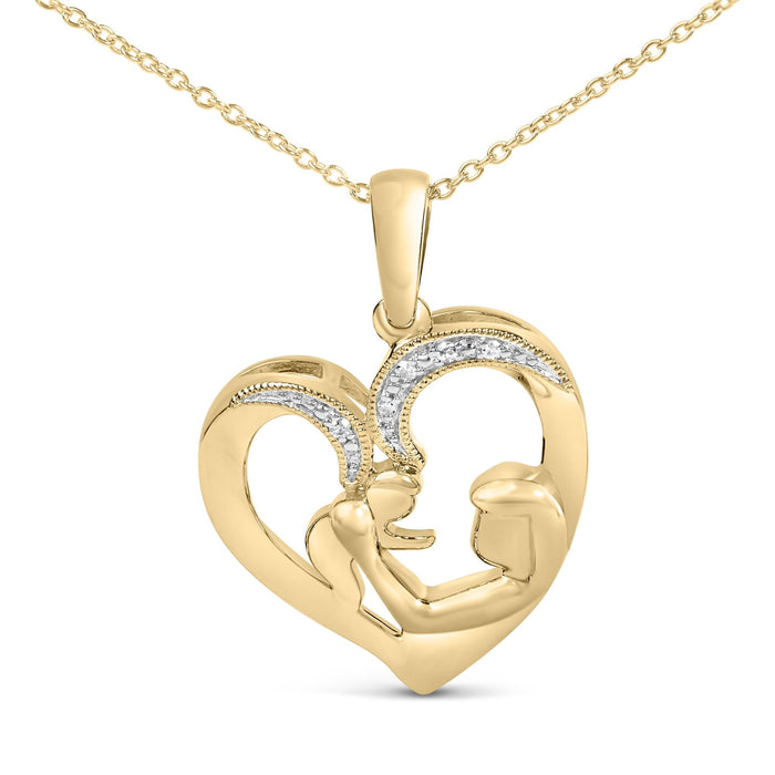 Diamond Accent Mom and Child Heart Pendant Necklace in Gold Vermeil, photo 2