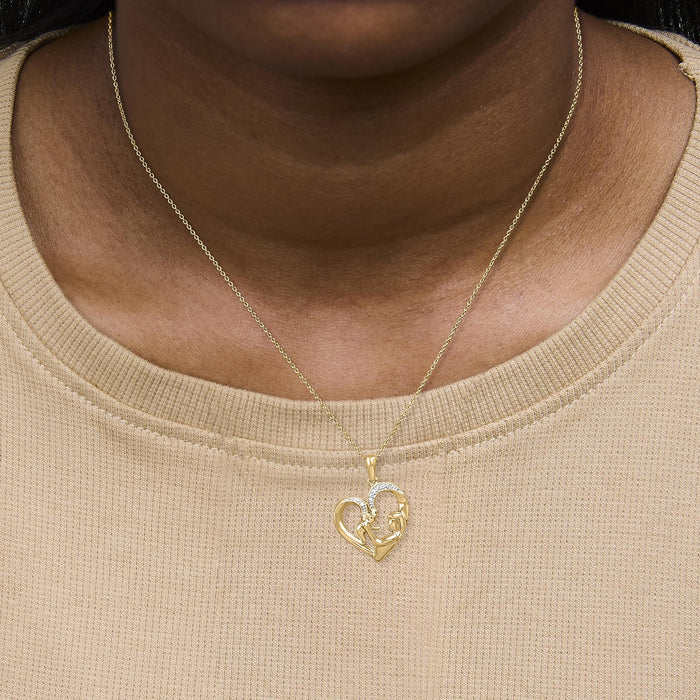 Diamond Accent Mom and Child Heart Pendant Necklace in Gold Vermeil, photo 3
