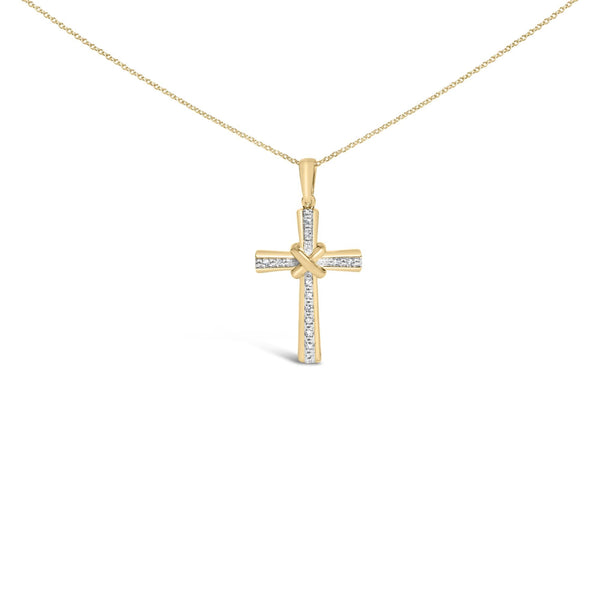 Diamond Accent Center Stripe Cross Pendant Necklace in Gold Vermeil, photo 1