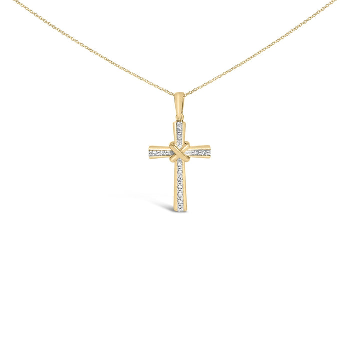 Diamond Accent Center Stripe Cross Pendant Necklace in Gold Vermeil, photo 1